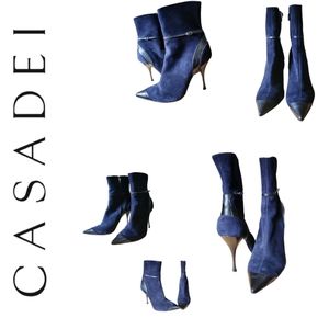 VINTAGE CASADEI NAVY BLUE SUEDE STILETTO ANKLE BOOTS SIZE 10